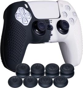 img 4 attached to YoRHa Studded Silicone Cover Skin Case for PS5 Dualsense Controller (Black & White) with Pro Thumb Grips (Pack of 8)