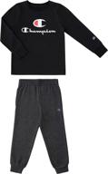 👖 champion kids boys long sleeve hooded & crew neck tee shirt and fleece jogger sweatpant 2 piece set - kids clothes logo