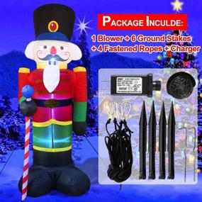 img 3 attached to 🎄 8ft Christmas Inflatable Nutcracker Soldier Decoration, Illuminated Santa Claus Soldier with 3 LED Lights, Blow Up Decor for Yard Lawn Garden Xmas, Includes 4 Stakes and 2 Tethers