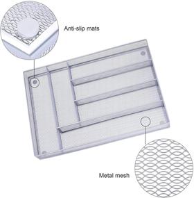 img 2 attached to 🍴 6-Compartment Metal Mesh Silverware Drawer Organizer Tray – Kitchen Flatware Utensil Holder and Cutlery Tray with Non-Slip Mat, Enhanced SEO