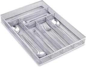 img 4 attached to 🍴 6-Compartment Metal Mesh Silverware Drawer Organizer Tray – Kitchen Flatware Utensil Holder and Cutlery Tray with Non-Slip Mat, Enhanced SEO