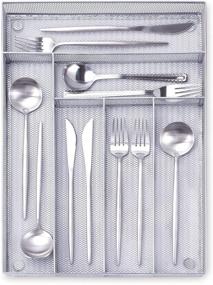 img 3 attached to 🍴 6-Compartment Metal Mesh Silverware Drawer Organizer Tray – Kitchen Flatware Utensil Holder and Cutlery Tray with Non-Slip Mat, Enhanced SEO