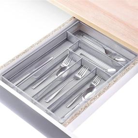 img 1 attached to 🍴 6-Compartment Metal Mesh Silverware Drawer Organizer Tray – Kitchen Flatware Utensil Holder and Cutlery Tray with Non-Slip Mat, Enhanced SEO