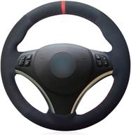mewant hand-stitched black suede with red marker steering wheel cover wrap for bmw 1 & 3 series, 2006-2012 logo