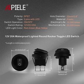 img 3 attached to 🔘 4Pcs APIELE KCD1-8-101NW Waterproof Round Rocker Toggle Switch with LED Light, 2 Position ON-Off, DC 12V 20A, SPST, 3 Pins - Four Color Pack