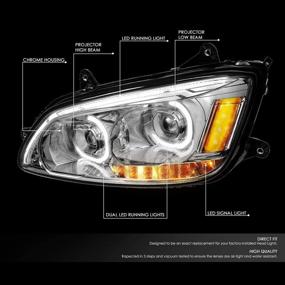 img 3 attached to 🚦 DNA Motoring LED Chrome Turn Signal Dual DRL Projector Headlights for 08-19 Kenworth T170 T270 T370 T660 T700