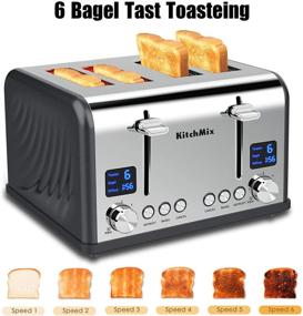 img 3 attached to 🍞 KitchMix Bagel Stainless Toaster - 4 Slice Toaster with LCD Timer, Extra Wide Slots, Dual Screen, Removal Crumb Tray (Gray)