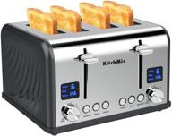 🍞 kitchmix bagel stainless toaster - 4 slice toaster with lcd timer, extra wide slots, dual screen, removal crumb tray (gray) логотип