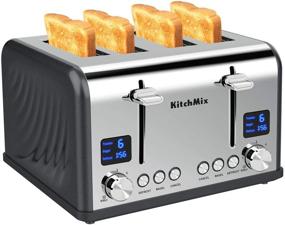 img 4 attached to 🍞 KitchMix Bagel Stainless Toaster - 4 Slice Toaster with LCD Timer, Extra Wide Slots, Dual Screen, Removal Crumb Tray (Gray)