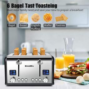 img 2 attached to 🍞 KitchMix Bagel Stainless Toaster - 4 Slice Toaster with LCD Timer, Extra Wide Slots, Dual Screen, Removal Crumb Tray (Gray)