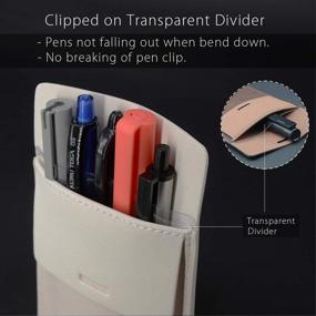 img 2 attached to Premium Leather Pocket Protector: Securely Hold 5 Pens, No Clip Breakage - White (Pack of 2)