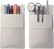 premium leather pocket protector: securely hold 5 pens, no clip breakage - white (pack of 2) логотип