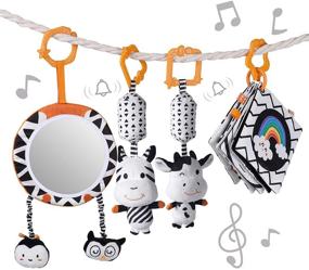 img 4 attached to 👶 TUMAMA Baby Toys Gift Set: Black and White Tummy Time Mirror, Plush Rattles, Rings, Crinkle Soft Cloth Book Flashcard - Perfect for 0-12 Months Newborns, Infants, and Toddlers! Car Seat and Stroller Hanging Toy