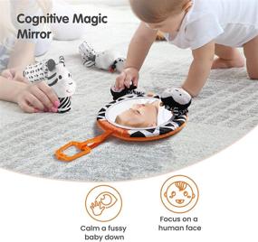 img 1 attached to 👶 TUMAMA Baby Toys Gift Set: Black and White Tummy Time Mirror, Plush Rattles, Rings, Crinkle Soft Cloth Book Flashcard - Perfect for 0-12 Months Newborns, Infants, and Toddlers! Car Seat and Stroller Hanging Toy