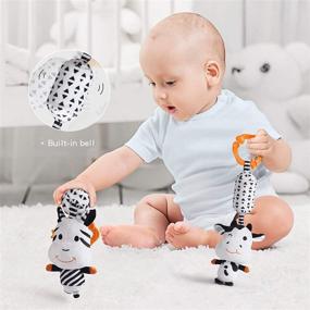 img 2 attached to 👶 TUMAMA Baby Toys Gift Set: Black and White Tummy Time Mirror, Plush Rattles, Rings, Crinkle Soft Cloth Book Flashcard - Perfect for 0-12 Months Newborns, Infants, and Toddlers! Car Seat and Stroller Hanging Toy