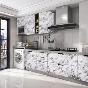 img 2 attached to Transform Your Space with Caltero Marble Wallpaper: 15.7" x 118" Contact Paper for Countertops, Cabinets, Kitchen, and Bathroom - Black White Grey Granite Peel and Stick Self Adhesive Paper