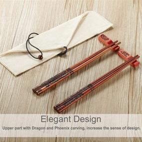 img 2 attached to 🐉 Chinese Dragon and Phoenix Chopstick Set with Holder and Carrying Bag - Reusable Traditional Gift (2 Pairs)