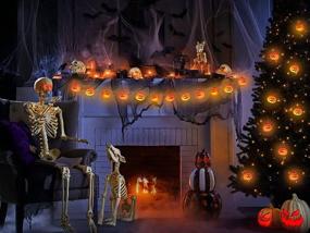 img 1 attached to 🎃 Фонарики со струнами в виде тыквы на Хэллоуин - 20 светодиодов, 9.8 фт 3D, водонепроницаемые, оранжевые, с картинкой Джека-О'-Лэнтерна, работающие от батарей, мерцающие и статичные режимы освещения, для украшения помещения и открытого пространства на вечеринках - улучшенная SEO