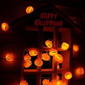 img 3 attached to 🎃 Фонарики со струнами в виде тыквы на Хэллоуин - 20 светодиодов, 9.8 фт 3D, водонепроницаемые, оранжевые, с картинкой Джека-О'-Лэнтерна, работающие от батарей, мерцающие и статичные режимы освещения, для украшения помещения и открытого пространства на вечеринках - улучшенная SEO