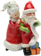 appletree design 4-inch naught or nice mrs. claus 🎅 and santa salt and pepper set - festive seasonal tabletop decor logo