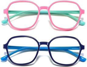 img 4 attached to 👓 AHXLL Kids Blue Light Blocking Glasses for Girls and Boys - 2 Pack, Polygon Flexible Frame Computer Gaming Glasses for Kids, Ages 3-12