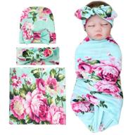 👶 bqubo newborn baby floral printed receiving blanket set with headbands: perfect baby shower swaddle gift logo