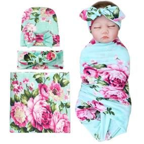 img 4 attached to 👶 BQUBO Newborn Baby Floral Printed Receiving Blanket Set with Headbands: Perfect Baby Shower Swaddle Gift