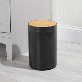 img 3 attached to 🗑️ mDesign Small Round Plastic Trash Can Wastebasket with Swing Top Lid - 1.3 Gallon/5 Liter Capacity - Versatile Container for Bathrooms, Kitchens, and Home Offices - Black/Natural Wood Finish