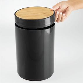 img 1 attached to 🗑️ mDesign Small Round Plastic Trash Can Wastebasket with Swing Top Lid - 1.3 Gallon/5 Liter Capacity - Versatile Container for Bathrooms, Kitchens, and Home Offices - Black/Natural Wood Finish