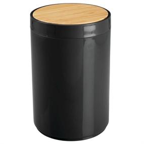 img 4 attached to 🗑️ mDesign Small Round Plastic Trash Can Wastebasket with Swing Top Lid - 1.3 Gallon/5 Liter Capacity - Versatile Container for Bathrooms, Kitchens, and Home Offices - Black/Natural Wood Finish