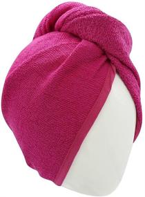 img 2 attached to 🛀 Soft & Quick Drying Pink Terry Hair Bath Towel - 100% Cotton Wrap for Long Hair - Not Microfiber