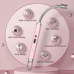 img 1 attached to 🕯️ JEVSTU Pink Candle Lighter - USB Rechargeable, 360° Flexible Neck, Arc Plasma Electronic Windproof Flameless Long Lighter with Safety Switch Hook for Kitchen Grill - LED Display Included