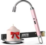🕯️ jevstu розовый зажигалка для свечей - usb-заряжаемая, 360 ° гибкая шея, дуговая плазменная электронная бесфитильная длинная зажигалка с кнопкой безопасности и крючком для кухонного гриля - в комплекте led-дисплей логотип