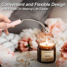 img 3 attached to 🕯️ JEVSTU Pink Candle Lighter - USB Rechargeable, 360° Flexible Neck, Arc Plasma Electronic Windproof Flameless Long Lighter with Safety Switch Hook for Kitchen Grill - LED Display Included
