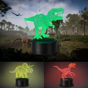 img 4 attached to 🦖 3-Pack 3D Dinosaur Night Light, Remote Control Decor Lamp with 16 Color Changes - Best Dinosaur Toys Gifts for Boys Girls, Ideal for Living Bed Room Bar