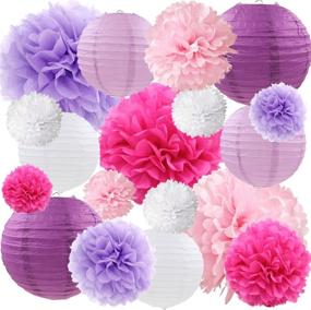 img 4 attached to 🎉 Vibrant Purple Pink Tissue Paper Flowers Lanterns: 18 pcs Party Decorations