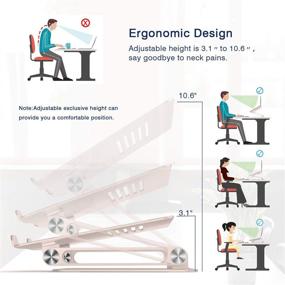 img 3 attached to 📱 Эргономичный портативный подставка для ноутбука EPN - Регулируемая высота держателя для ноутбука с антискользящим силиконом, алюминиевый сплав - Совместим с MacBook, Lenovo и ноутбуками до 17 дюймов - Шампанское золото