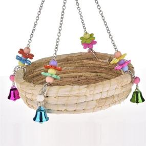 img 2 attached to Woven Straw Nest Bed Large Bird Swing Toy with Bell for Parrot Cockatiel Parakeet African Grey Cockatoo Macaw Amazon Conure Budgie Canary Lovebird Finch Hamster Chinchilla Cage Perch: Stylish Comfort and Fun for Your Feathered Friend!