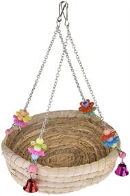 img 3 attached to Woven Straw Nest Bed Large Bird Swing Toy with Bell for Parrot Cockatiel Parakeet African Grey Cockatoo Macaw Amazon Conure Budgie Canary Lovebird Finch Hamster Chinchilla Cage Perch: Stylish Comfort and Fun for Your Feathered Friend!