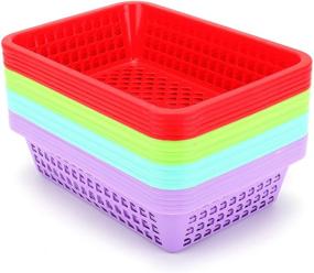 img 3 attached to 📦 20-Pack Jucoan Plastic Storage Baskets - 10 x 7.1 x 2.5 Inches Colorful Stackable Desktop Organizer Tray for Classroom - Ideal for Pens, Pencils, and Crayons