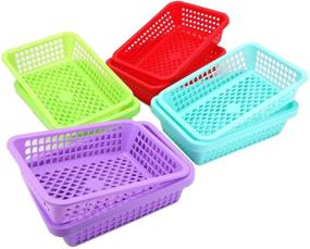 img 2 attached to 📦 20-Pack Jucoan Plastic Storage Baskets - 10 x 7.1 x 2.5 Inches Colorful Stackable Desktop Organizer Tray for Classroom - Ideal for Pens, Pencils, and Crayons