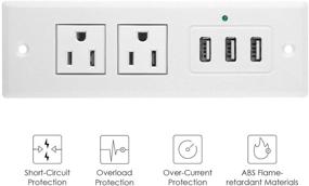 img 2 attached to Office and Kitchen Desktop Power Outlet Plug with Max 3 Amp USB, Conference Table Power Outlet Offering 2 Plugs, 3 USB Ports, and 6.5 ft Long Power Cord for Hotel Use