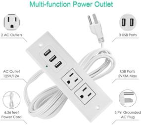 img 3 attached to Office and Kitchen Desktop Power Outlet Plug with Max 3 Amp USB, Conference Table Power Outlet Offering 2 Plugs, 3 USB Ports, and 6.5 ft Long Power Cord for Hotel Use