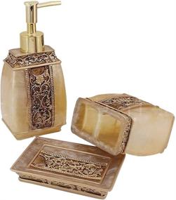 img 3 attached to LUANT 5 Piece Bathroom Accessories Set, Golden Collection Bath Set with Soap Dispenser, Toothbrush Holder, Tumbler, and Soap