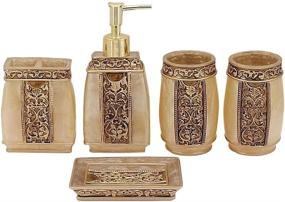 img 4 attached to LUANT 5 Piece Bathroom Accessories Set, Golden Collection Bath Set with Soap Dispenser, Toothbrush Holder, Tumbler, and Soap