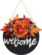 🍂 front door fall wreaths hanging sign – round wood welcome signs for front porch, farmhouse rustic hydrangea wreath home wall decor логотип