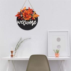 img 3 attached to 🍂 Front Door Fall Wreaths Hanging Sign – Round Wood Welcome Signs for Front Porch, Farmhouse Rustic Hydrangea Wreath Home Wall Decor