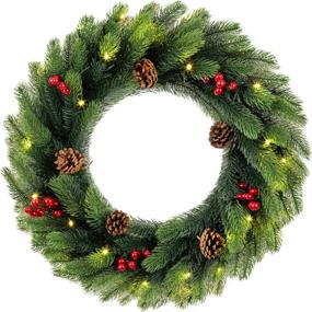 img 4 attached to 🎄 Enhance Your Holiday Décor with our 2 FT Pre-Lit Christmas Wreath - Stunning Front Door Xmas Decorations with Timer, LED Lights, Red Berries, and Pine Cones!