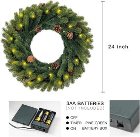 img 2 attached to 🎄 Enhance Your Holiday Décor with our 2 FT Pre-Lit Christmas Wreath - Stunning Front Door Xmas Decorations with Timer, LED Lights, Red Berries, and Pine Cones!