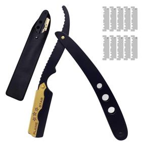 img 4 attached to 🔥 Flame Star's Black and Gold Barber Straight Edge Razor - Adjustable Blade for Professional Salon Haircuts